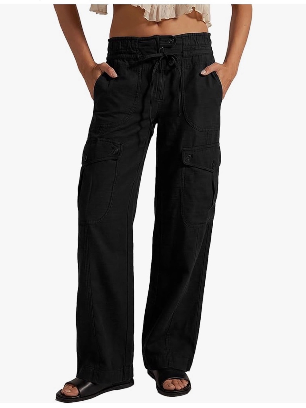NWT Black Cotton Drawstring Cargo Pants:S